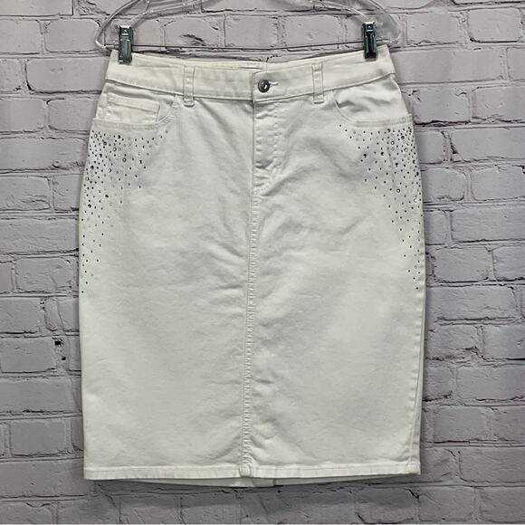 Chico's White Denim Skirt Women's Size 0.5 (XS/6) Western Bling Pockets Casual - Picture 1 of 8